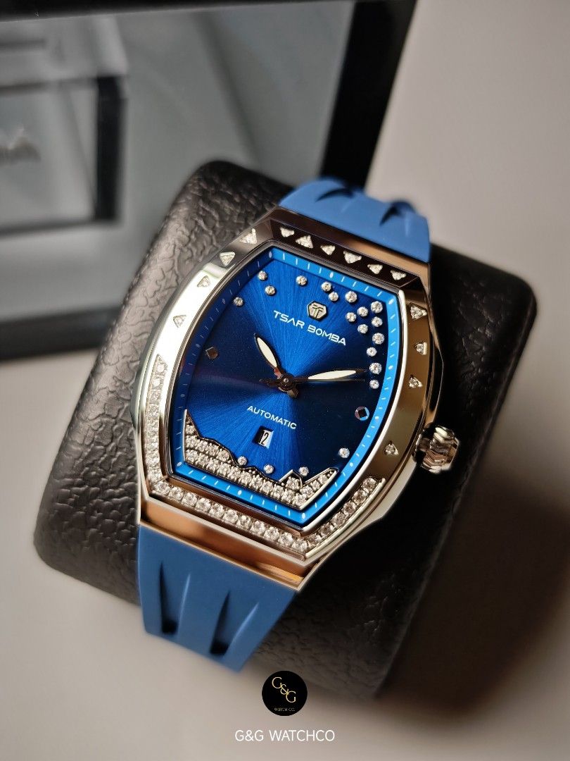 Tsar Bomba TB8233LG Deep Ocean Blue (Category: Luxury Watches) located in Bacoor. Submitted by gandgwatchco. (Listing ID 1460038083, Image 3). Description: Tsar Bomba TB8233LG Lumina Real Diamonds 35mm 316L Stainless steel casing 78 inlaid real diamonds 70grams light weight Automatic movement 5ATM Water resistant Quick release strap Complete set - Brand-new Double Box, Warranty Card, Watch cloth, Tote bag, manuals.