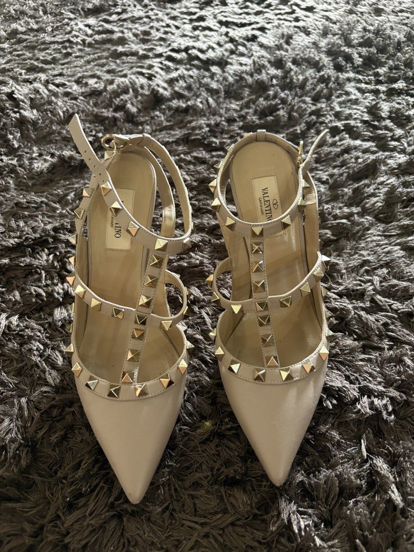 Valentino Beige Rockstud Heels (Category: Sneakers & Footwear) located in Antipolo. Submitted by pinkktopaz (Listing ID 1459987237, Image 1). Description: Lightly used with minor signs of usage Guaranteed authentic No dustbag included Negotiable.
