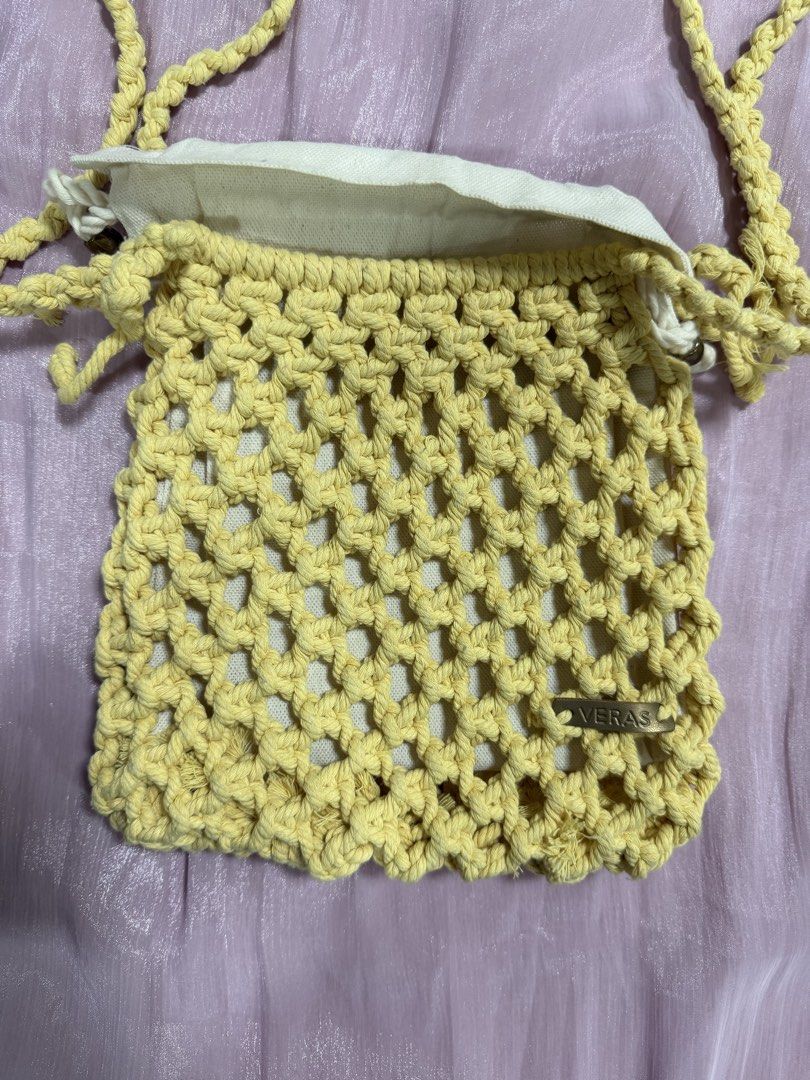VERAS Crochet Sling Bag – Yellow (Category: Purses & Pouches) located in Taguig. Submitted by dyaaanel (Listing ID 1460060536, Image 2). Description: 💛 VERAS Crochet Sling Bag – Yellow ✨ Selling Price: ₱650 🏷️ Brand: VERAS 👜 Type: Crochet Sling Bag 🎨 Color: Yellow 🏷️ Original Price: ₱950. You can check the VERAS IG account for the actual/current price. ✨ Features: Comes with a removable canvas bag/inner pouch inside. ✨ Condition: Good condit