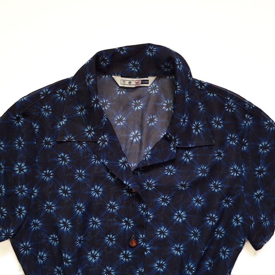 Vintage 90s Navy Blue Sheer Top (Category: Blouses) located in Tarlac. Submitted by cheesecaakee (Listing ID 1460082353, Image 2). Description: size: s-m price + sf mop: gcash mod: j&t.