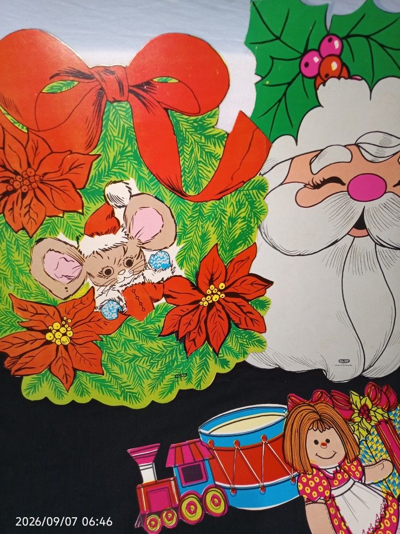 Vintage Christmas Decorations set (Category: Vintage Collectibles) located in Davao. Submitted by banana.pancake (Listing ID 1460103138, Image 2). Description: Kasinlaki ng Bond paper Makapal, Local made in PH by OLIVE 1996 Set for only 150.