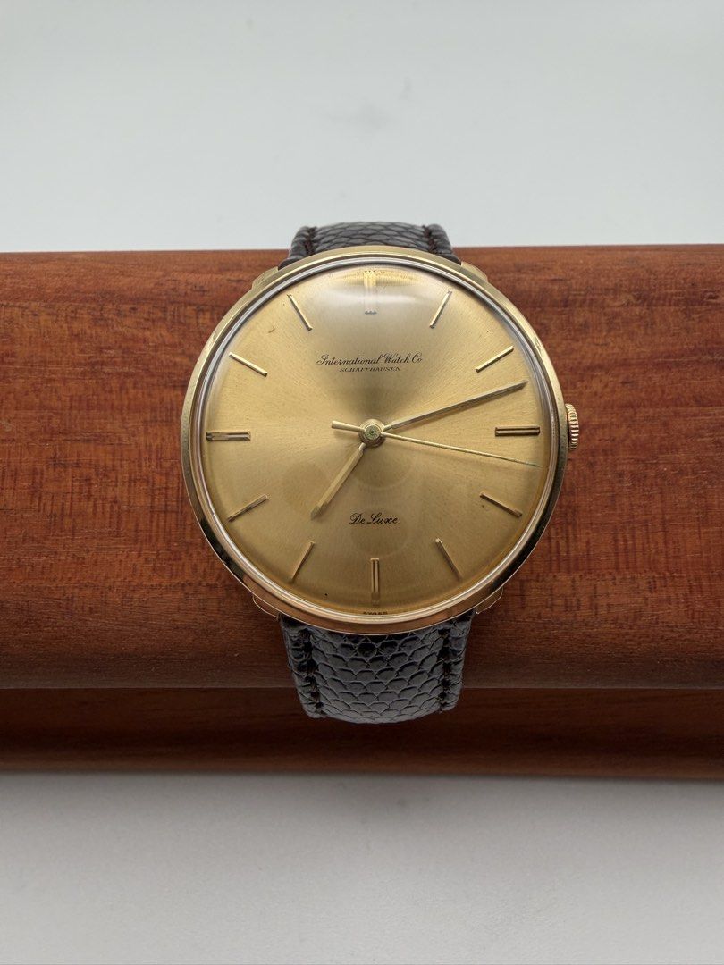 Vintage IWC Deluxe Solid 18k Gold Manual Wind (Category: Luxury Watches) located in Manila. Submitted by rj_authenticwatchesandmore (Listing ID 1460030691, Image 1). Description: Vintage IWC Deluxe - Solid 18k Gold Case - Gold dial - 1970s approx year - 34mm case diameter - manual wind (caliber 401) - genuine lizard aftermarket strap Inclusion: watch and carrying case Excellent condition, keeps time Manila area.