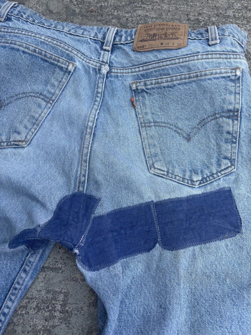 Vintage Levi’s Orange Tab 505 Jeans (Category: Jeans) located in Bacolod City. Submitted by keel_08 (Listing ID 1459969670, Image 3). Description: 36 W 43 L 8 Hem Authentic Pair Patched up Jeans, Need reinforcement on the patch. +sf.