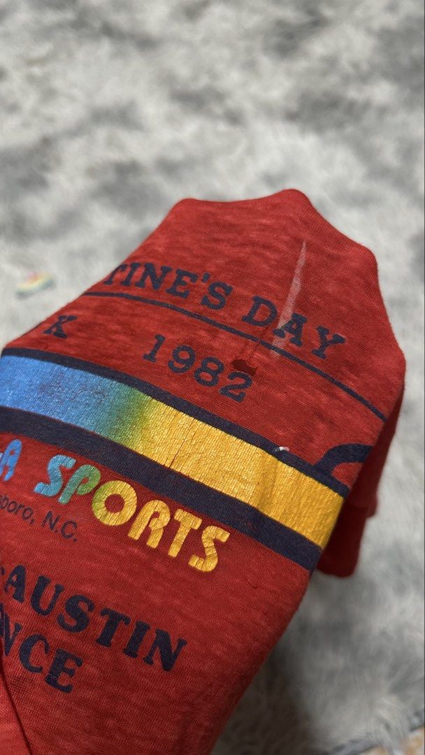 Vintage paper thin tee (Category: Tshirts & Polo Shirts ) located in Manila. Submitted by paulovenegaskalakal2020 (Listing ID 1459904301, Image 3). Description: For sale! Kalakal Vintage paper thin tee 1980's Roach tag Valentines day 1982 Omega sports- intergon austin insurance Medium- 16 width x 26.5 length inches Slice holes, stains Sign of usage Good MINE 2,890 +sf.