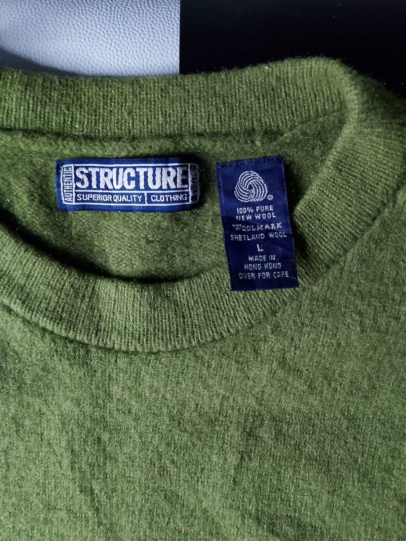 Vintage Structure Wool Knit Sweater (Category: Coats, Jackets and Outerwear) located in Binan City. Submitted by incnt (Listing ID 1460093273, Image 2). Description: 500 Peso only add shipping fee Vintage Structure Wool Knit Sweater 💚💚💚 Size Large 22" Width x 27" Length Excellent Condition No issues "All brand names, logos, and images are registered trademarks of their respective owners. No affiliation or copyright infringement intended.".
