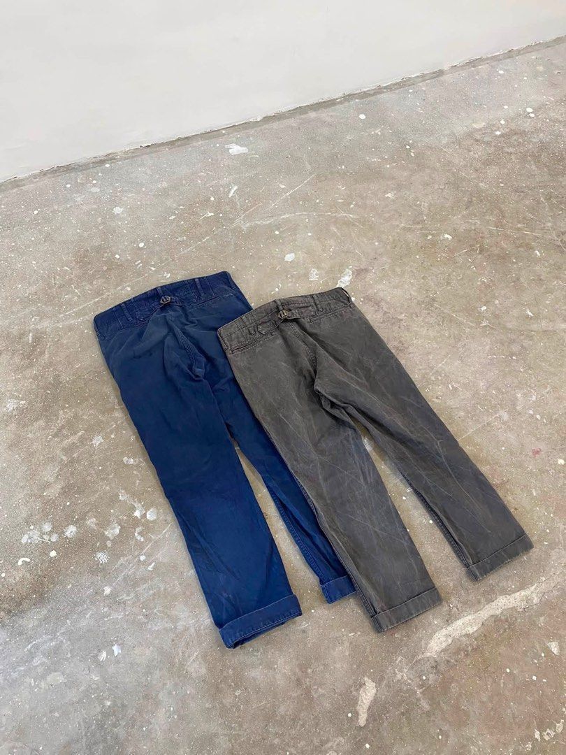 Visvim high water Chinos - Navy & Grey (Category: Chinos) located in Manila. Submitted by sepamorash53558 (Listing ID 1460002958, Image 2). Description: - Two pairs of Visvim chinos (Navy Blue & Washed Grey) - Made in Japan - Both feature adjustable waist straps at the back - Excellent quality for everyday wear - Selling both pairs together.
