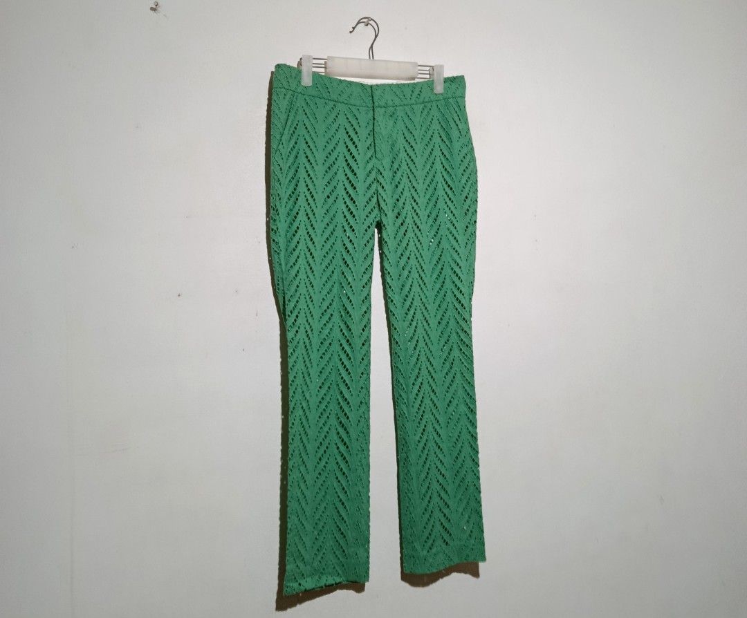 Vivienne Tam - Chervon Leaf Broderie Eyelet Pattern Pants (Category: Other Bottoms) located in San Fernando. Submitted by son.twice.stuff (Listing ID 1460049016, Image 2). Description: Item: Vivienne Tam - Chervon Leaf Broderie Eyelet Pattern Pants Tagged Size: 6 Dimensions Waistline: 15.5" Rise: 10" Thigh: 10.5" Length: 38" Inseam: 28.5" Leg Opening: 6.5" Condition: Excellent Made In Hong Kong Material Shell: 100% Cotton Lining: 100% Cotton Pric