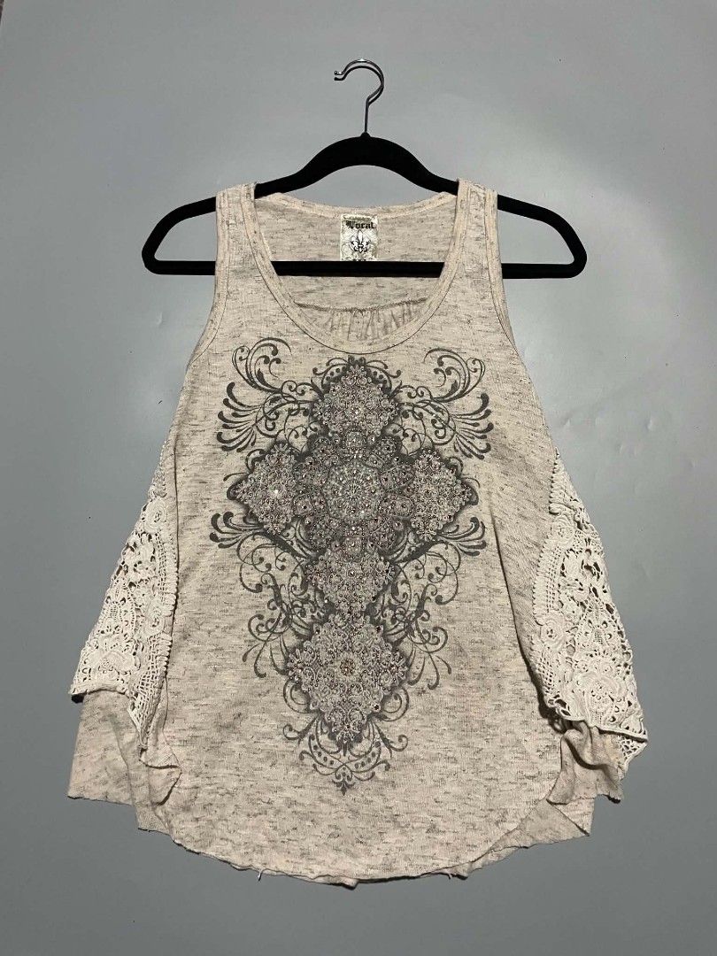 Vocal Rhinestones Cross Tank (Category: Others Tops) located in Cavite. Submitted by imgnr0 (Listing ID 1460018755, Image 1). Description: excellent condition size medium width: 18 length: 24 .