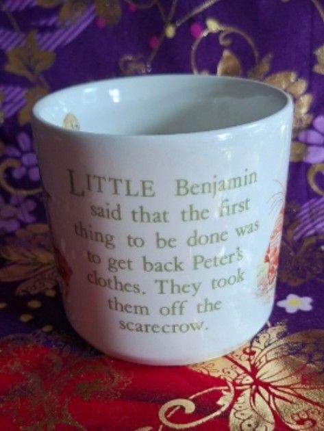 Wedgwood Peter Rabbit Mug (Category: Coffee & Tea Tableware) located in Consolacion. Submitted by luxekerei (Listing ID 1457200831, Image 2). Description: - vintage Wedgwood Beatrix Potter "Benjamin Bunny" children's mug featuring a classic illustration of Benjamin Bunny and Peter Rabbit on the front..