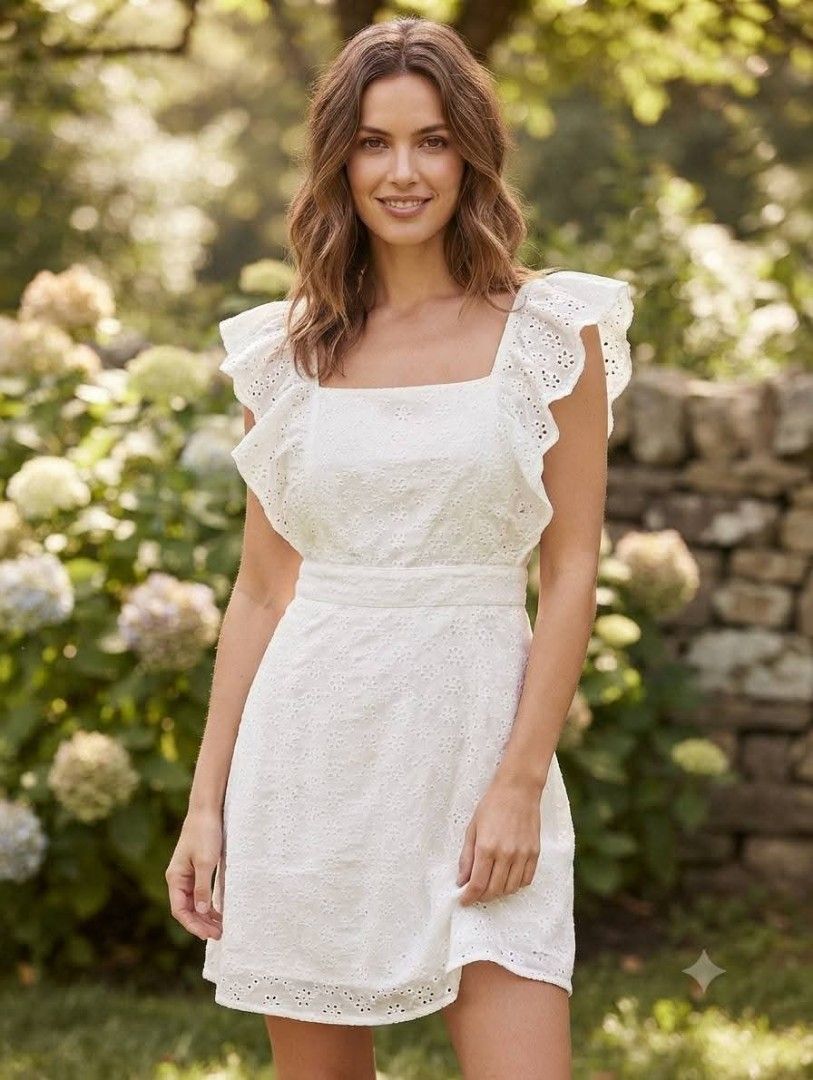 White Eyelet Cotton Dress (Category: Dresses) located in Manila. Submitted by rarefindsgallery (Listing ID 1459955087, Image 1). Description: White Eyelet Sexy Back Cotton Dress Size: Small Brand new condition.
