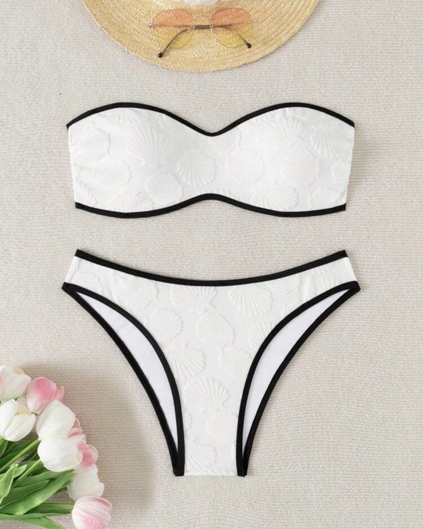 White Textured Strapless Bikini with Black Trim (Category: Bikinis & Swimsuits) located in Cebu City. Submitted by zarizariii___ (Listing ID 1460092842, Image 1). Description: Adorable white bikini i wore in Bora!.