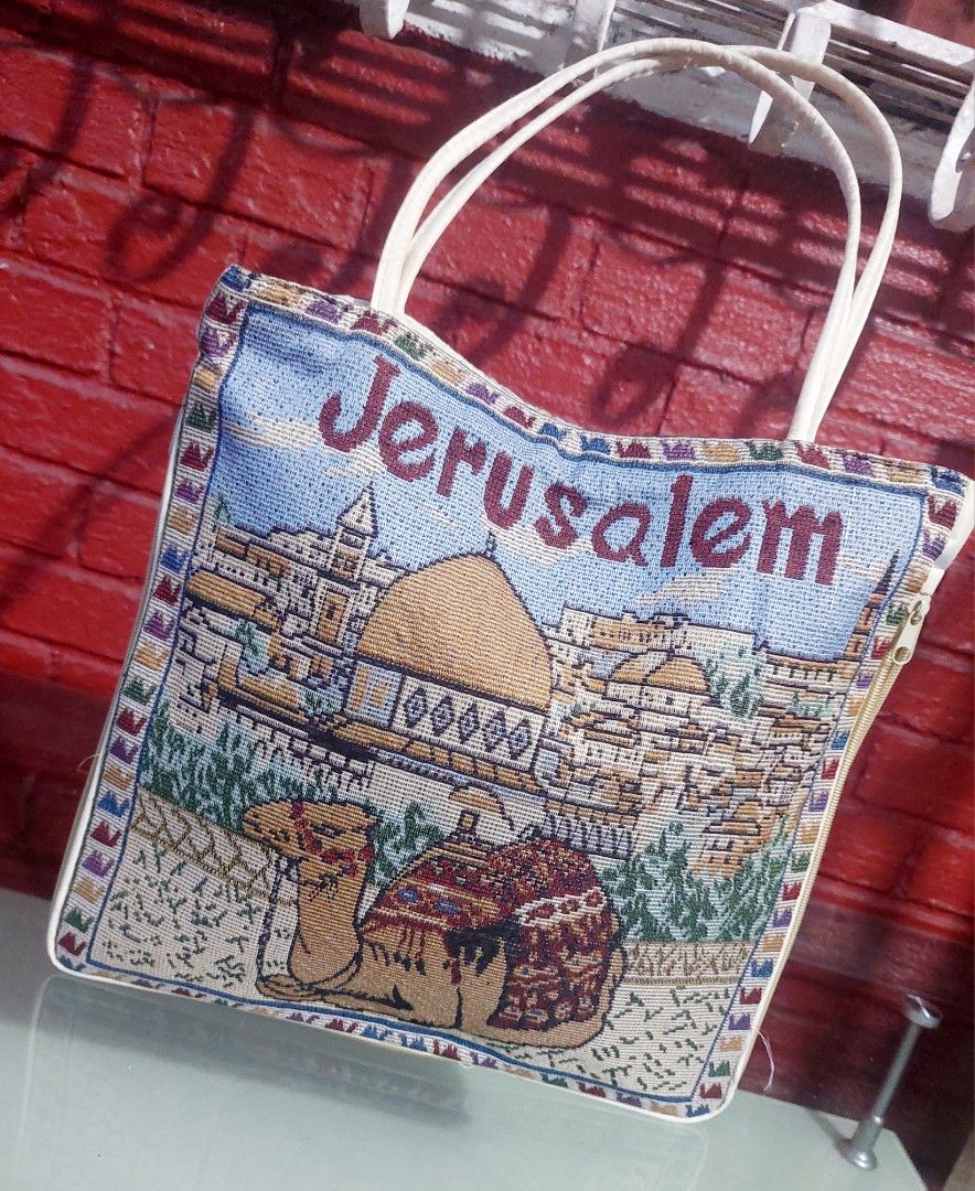 Woven Jerusalem Tote Bag (Category: Purses & Pouches) located in Quezon City. Submitted by donjie (Listing ID 1460039179, Image 2). Description: Collectible Bag From Jerusalem Zip Souvenir Tote Width: 13.5 inches Height: 13.5 inches Depth: 2 inches.