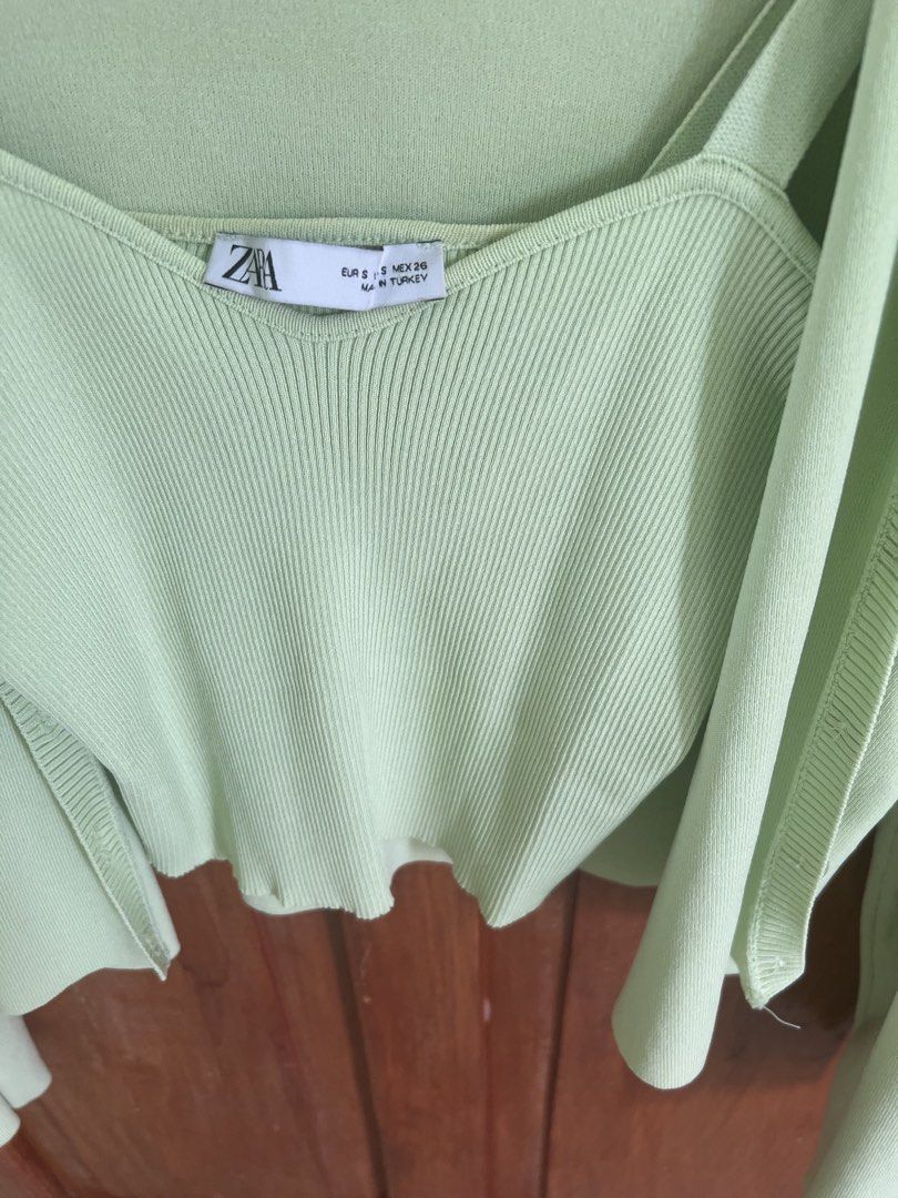 Zara cardigan set (Category: Others Tops) located in San Fernando. Submitted by prettyfinds2021 (Listing ID 1460029843, Image 3). Description: Sold as set Apple/mint/pastel green in color Bought originally at ₱3K.
