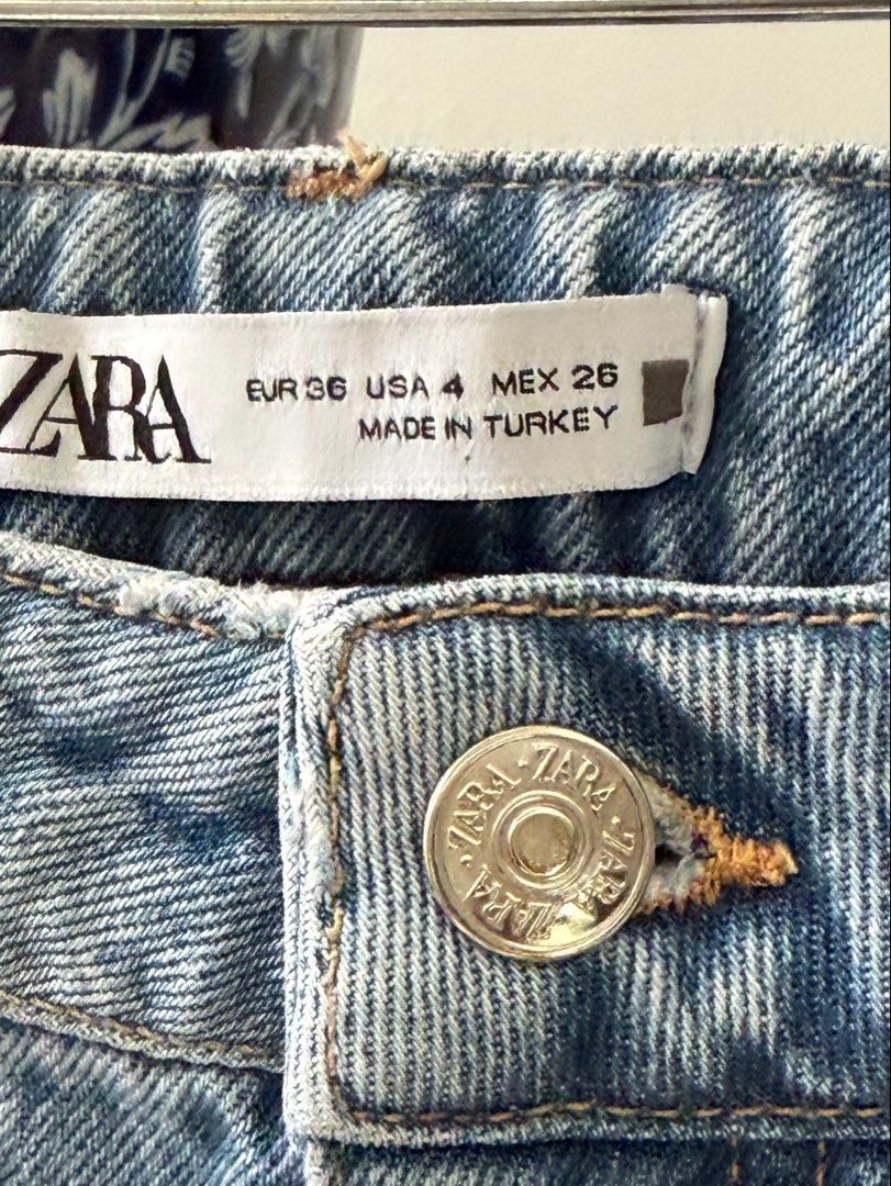 ZARA Mom Jeans (Category: Jeans) located in Makati City. Submitted by madame.kaye (Listing ID 1459930686, Image 2). Description: - Zara light wash mom jeans - Made in Turkey - Size: EUR 36 / US 4 / MEX 26 - Classic five-pocket styling - Button and zip fly - Relaxed fit through hip and thigh, slight taper at ankle - Versatile staple piece for any wardrobe.