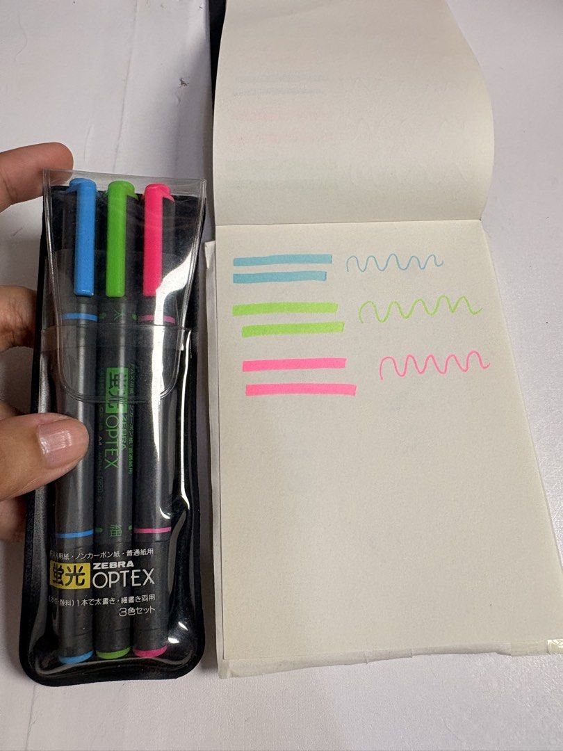 Zebra Optex 3 colors (Category: Stationery & School Supplies) located in Pasig City. Submitted by purplewingsph1 (Listing ID 1460104106, Image 3). Description: PAYO Only. Strictly no COD. (Please view my Carousell profile for proof of legitimacy: purplewingsph1) Mode of payment: Gcash, Maya, or Bank transfer (Seabank or UB) Mode of Delivery: Buyer will shoulder shipping. Can do Same-day-delivery within Metro Manila (Via Lalamove or Grab Express) 