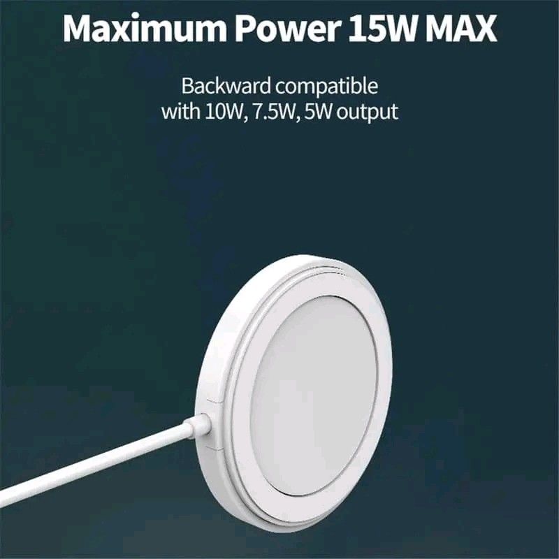 15W Magnetic Wireless Charger for iPhone (Category: Chargers & Cables) located in Manila. Submitted by marvieobordo (Listing ID 1460133446, Image 2). Description: - Fast 15W magnetic wireless charging - Works with MagSafe-compatible iPhones - Strong magnetic connection for secure attachment - Backward compatible with 10W, 7.5W, and 5W output - Enjoy a convenient, cable-free charging experience - Simply snap on for easy charging.