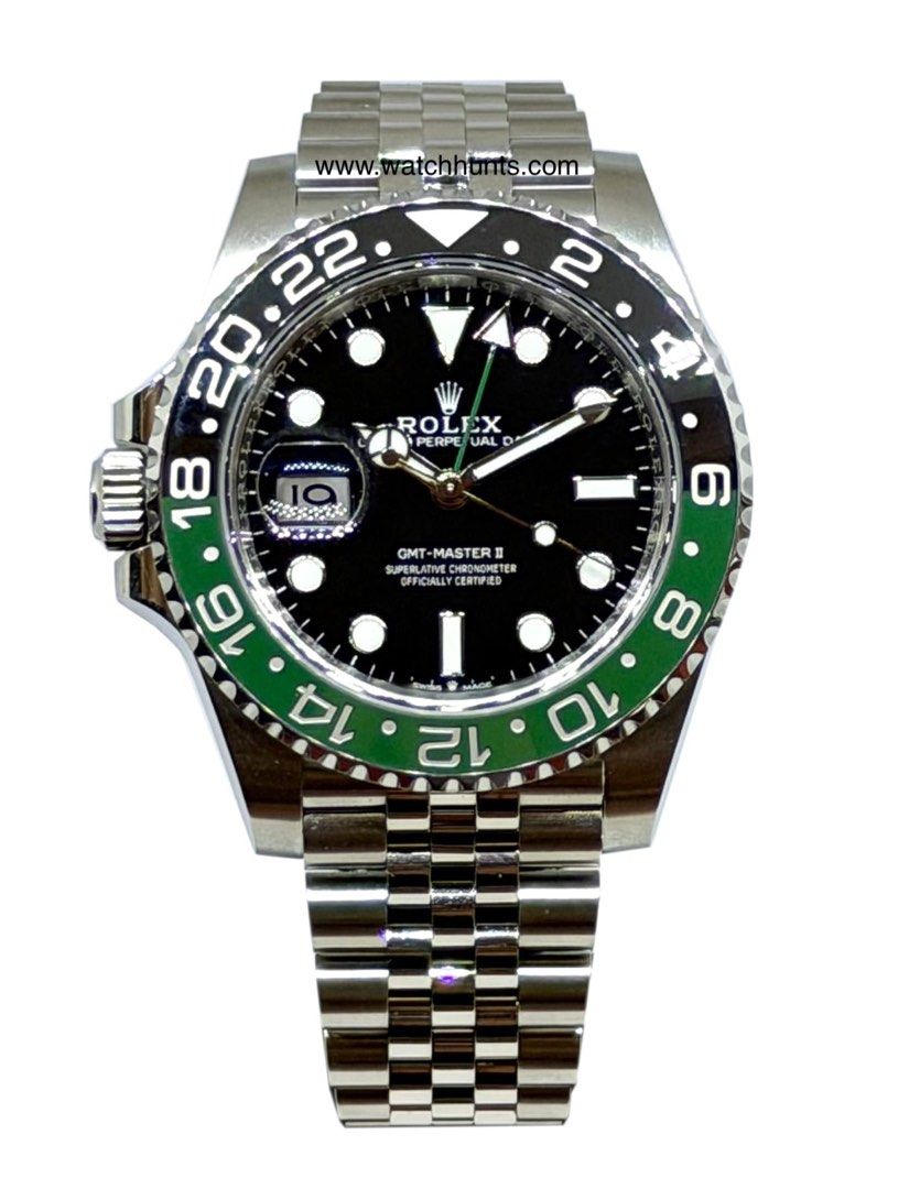 2025 Rolex GMT Master II Sprite 126720VTNR Jubilee (Category: Watches) located in Singapore. Submitted by watchhunts (Listing ID 1460169213, Image 1). Description: Visit our tele group for live updates! https://bit.ly/4c8ix8u Rolex GMT Master II Sprite Model No. - 126720VTNR Condition - Pre-Owned, Hairline Scratches Case Material - Stainless Steel Case Diameter - 40mm Movement - Automatic Certificate Details - Yes, 2025 Box - Yes.