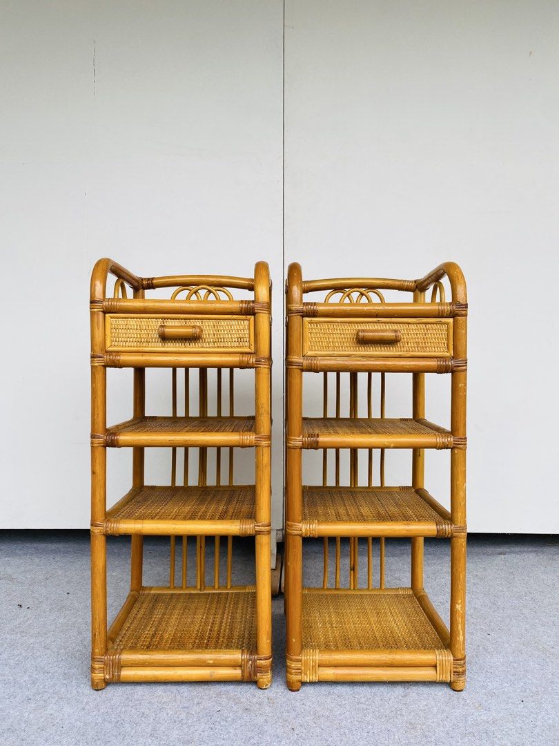 2pcs Rattan Telephone Rack (Category: Shelves, Cabinets & Racks) located in Manila. Submitted by elliefurnies31 (Listing ID 1460111717, Image 2). Description: "JAPAN SURPLUS" 2PCS RATTAN TELEPHONE STAND SIZE: 14L" x 14W" x 35H" inches (AS-IS ITEM) IN GOOD CONDITION.