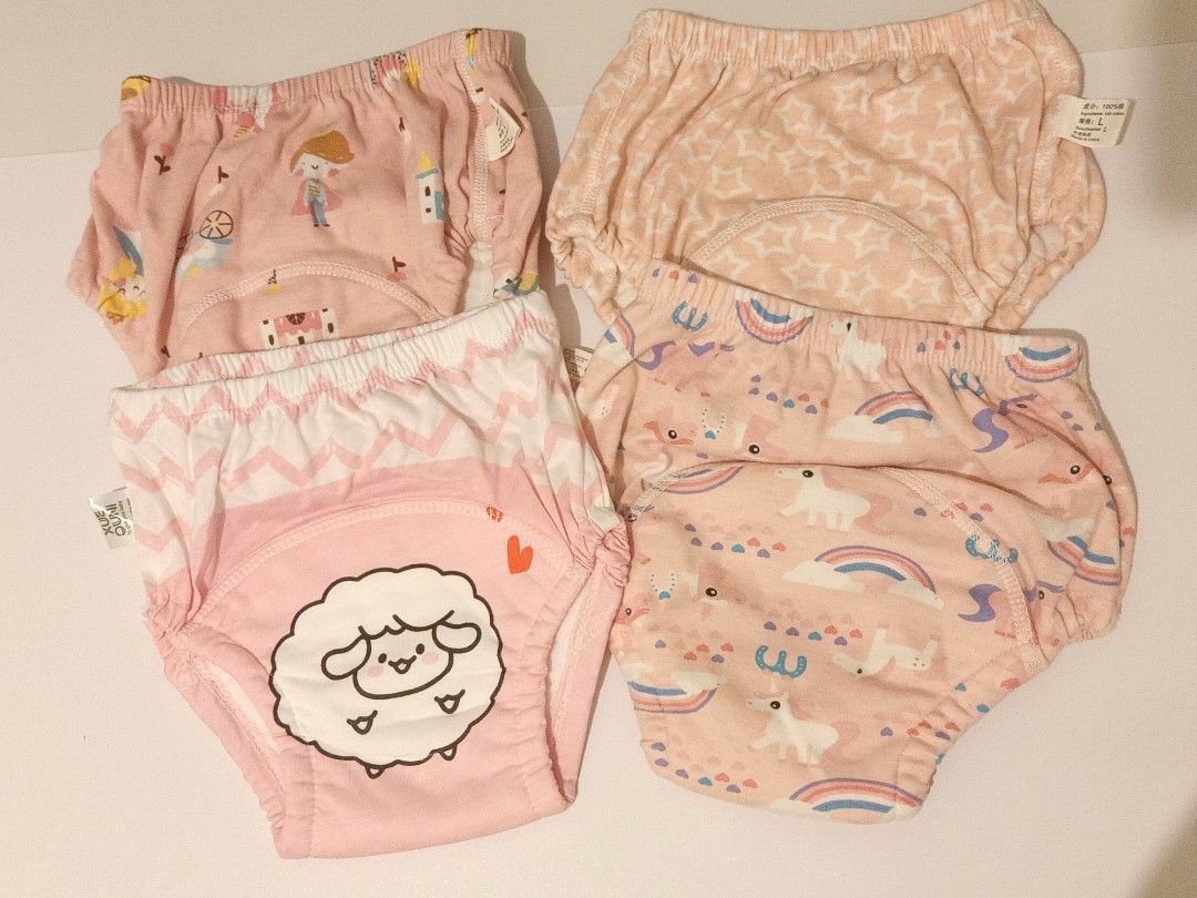 4x Kids Training Pants - Pink, Various Cute Prints (Category: Babies & Kids Fashion) located in Mabalacat. Submitted by importemporium (Listing ID 1460227195, Image 1). Description: - Set of 4 cute training pants for kids - Adorable pink designs: princesses, stars, unicorns, and sheep - Comfortable elastic waistbands - Ideal for potty training.