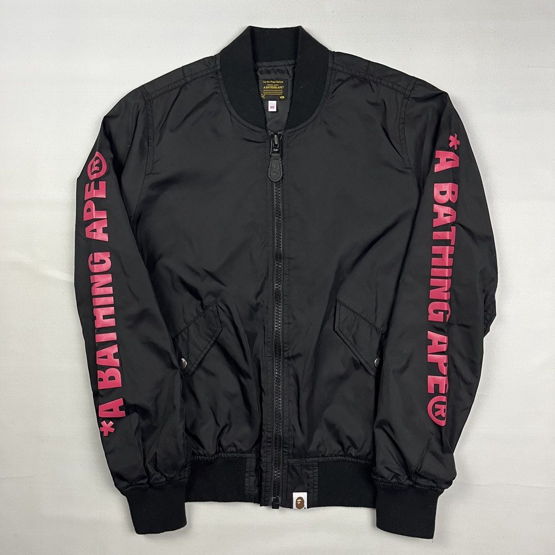 A Bathing Ape MA-1 Jacket (Category: Coats, Jackets and Outerwear) located in Puerto Princesa. Submitted by paradise5300 (Listing ID 1460206979, Image 1). Description: A Bathing Ape MA-1 Jacket Tagged Size: Small Dimensions Inches length: 24.5 Inches width: 20 Condition: Excellent Color rate: 10 Flaws: None 4,599 shipping fee is not yet included. .