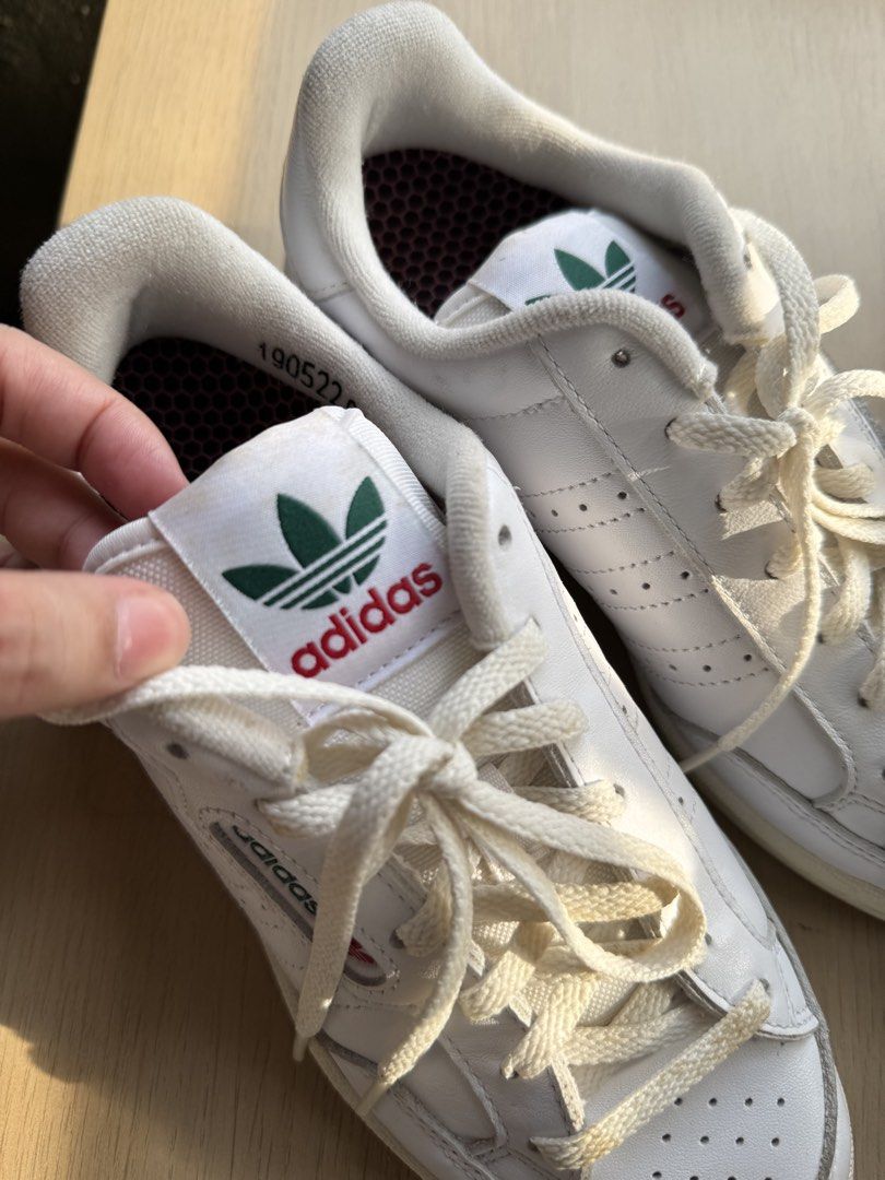 Adidas Continental 80 White Sneakers (Category: Sneakers) located in Manila. Submitted by itgirlph (Listing ID 1460222542, Image 3). Description: - Classic white Adidas Continental 80 sneakers - Size: 6.5 UK - Condition: Minor scuffs on toe box and soles from normal wear - Plenty of life left, great for everyday wear.