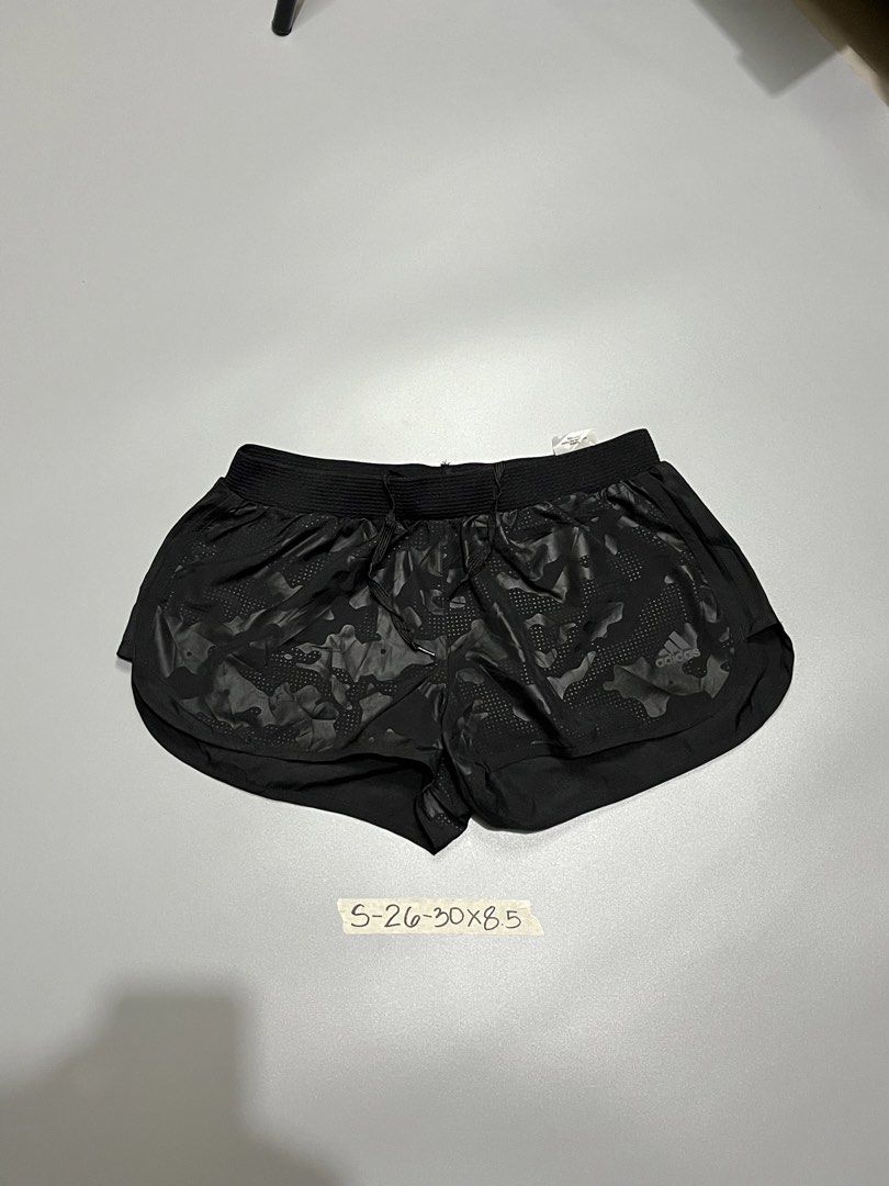 Adidas Running Shorts Black Camo Size S (Category: Activewear) located in Manila. Submitted by jorgemabelin2001 (Listing ID 1460193259, Image 1). Description: - Black Adidas running shorts with a cool camo pattern. - Elastic waistband with adjustable drawstring. - Features built-in briefs for added comfort and support. - Versatile for workouts, running, or casual wear. - Size S (check tag in photos)..