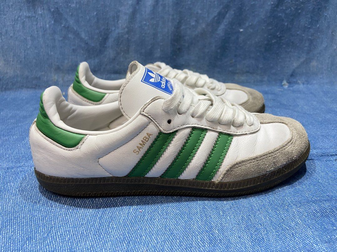 Adidas Samba OG White and Green (Category: Sneakers) located in Cebu City. Submitted by jvlz97 (Listing ID 1460209477, Image 1). Description: Good Condition Sign of Usage (Minimal Drag) No Box Size 6.5 to 7Womens.