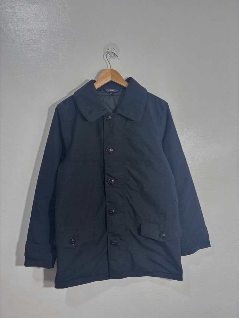 Aigle Black Trench Coat Men Small (Category: Coats, Jackets and Outerwear) located in Balanga. Submitted by winterlab_ph (Listing ID 1460234622, Image 3). Description: Code: A816 Width: 20 Length: 30.5 Shoulders: 17 Sleeves: 24 : missing button on the sleeve.