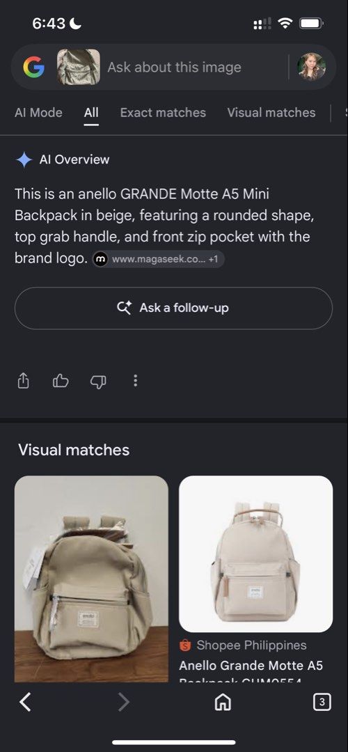 Anello Grande Motte A5 Mini Backpack Beige (Category: Backpacks) located in Manila. Submitted by _declutterbyleb (Listing ID 1460215195, Image 1). Description: - Anello Grande Motte Mini Backpack - Color: Beige - Size: A5 - Design: Rounded shape with a convenient grab handle - Features: Front zip pocket with Anello logo, multiple inner pockets - Ideal for: Everyday use - Origin: Designed in Japan.
