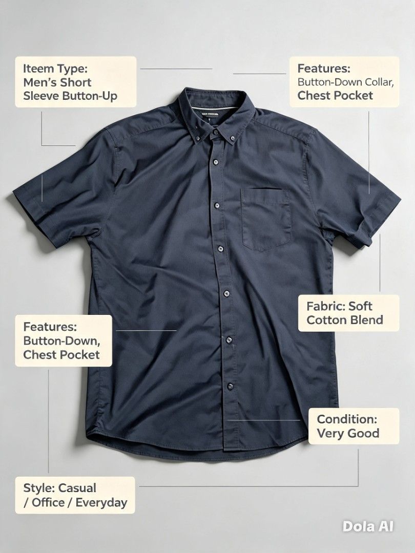 Anko Polo (Category: Tshirts & Polo Shirts ) located in Mabalacat. Submitted by al_amin_thrift (Listing ID 1460234350, Image 1). Description: L29 W 21 - Item Type: Men’s Short-Sleeve Button-Up Shirt ​ - Color: Navy Blue ​ - Size: Appears to be L/XL (for accuracy, add actual chest width and length) ​ - Fabric: Soft cotton blend, comfortable for everyday wear ​ - Features: Button-down collar, chest pocket, full button placket ​ - Condition: Very go