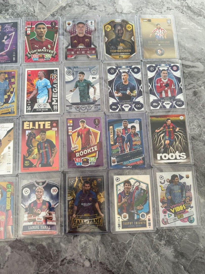 Assorted characters (Category: Raw Cards) located in Singapore. Submitted by pedri8k (Listing ID 1460194271, Image 2). Description: Mika biereth/250:15$ paqueta/99:$20. dimarco:$4 cole Palmer:$7 vini jr:$23 haaland golden baller:$23 modric:$8 halland le:$7 mbappe 100 club:$9 harry kane 100 club:$7 Ronaldo hi 100 club:$13 dembele ultimate baller:$20 estavao chrome x:$20 yamal time to shine:$30 hakimi:$15 dovbyk chrome x:$5 guirassy:$7 Diego someon