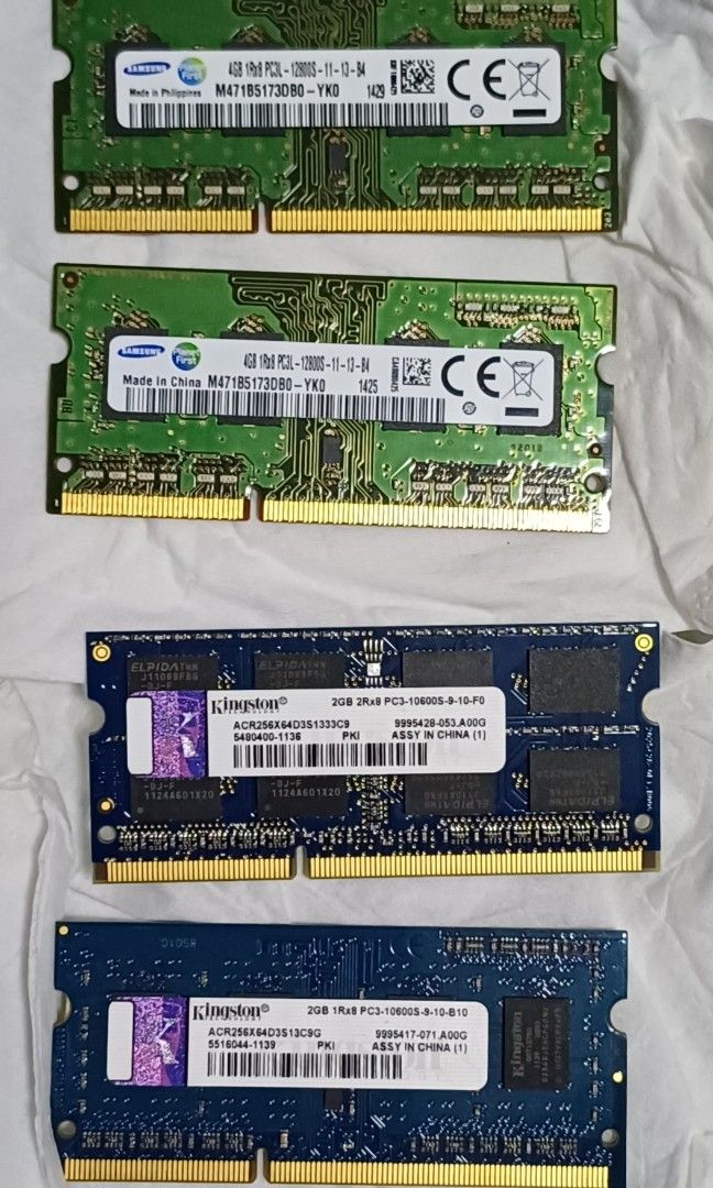 Assorted Laptop RAM Modules - Hynix, Samsung, Kingston (Category: Computer Parts) located in Bacoor. Submitted by ricks01 (Listing ID 1460261952, Image 3). Description: - Assorted laptop RAM sticks: Hynix, Samsung, and Kingston. - Various capacities and speeds available. - All modules were pulled from working laptops and tested. - Ideal for upgrading or replacing existing RAM. - Please check photos for specific model numbers and specifications. -