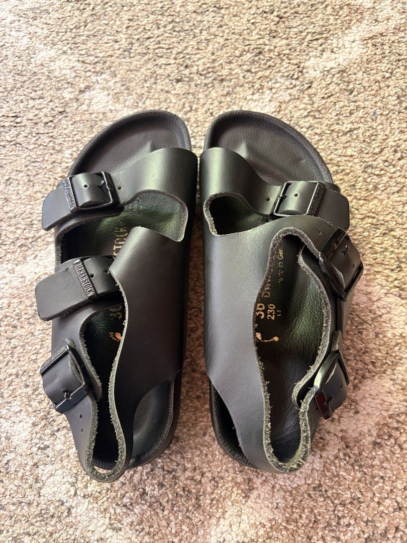 Auth Preloved Birkenstock Milano (Category: Babies & Kids Fashion) located in Paranaque City. Submitted by silentstone.dolphin (Listing ID 1460131303, Image 2). Description: Milano Sandals.. Limited Edition.. Triple Black Color.. Visible Print.. Size 36N.. Unisex.. Fit 10-12Y or Small Womens Super Ganda in Actual😍.