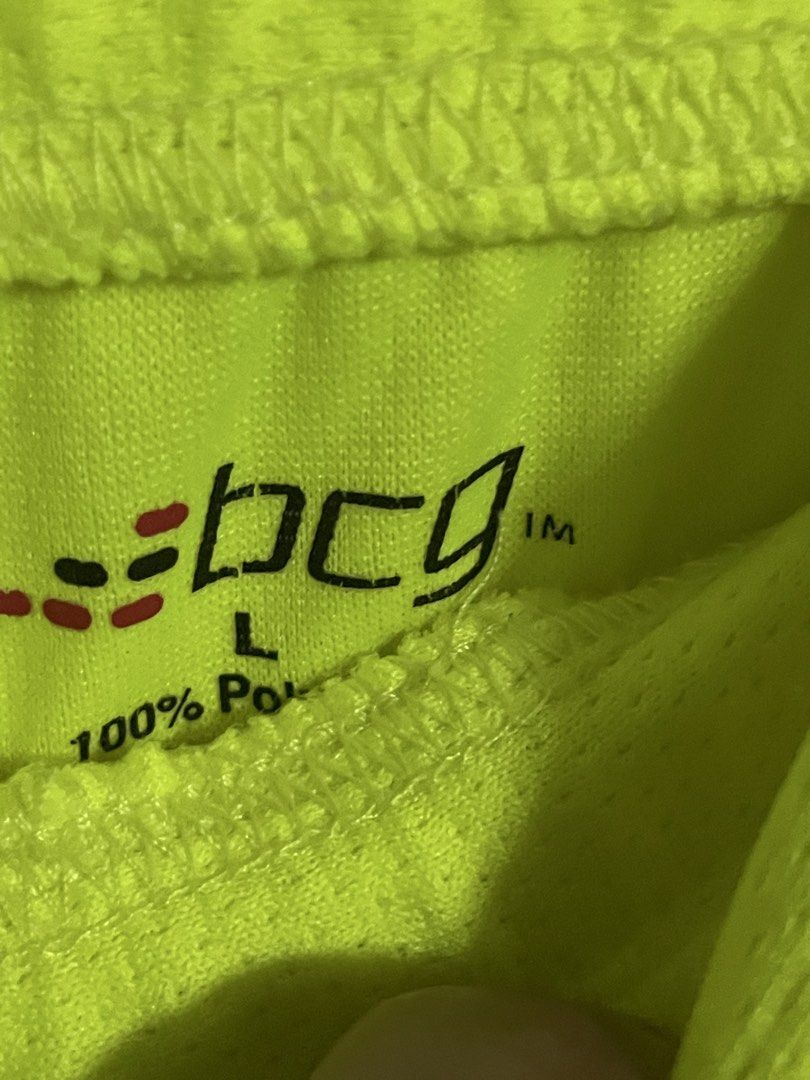 BCG Neon Yellow Athletic Shorts Size L (Category: Shorts) located in Manila. Submitted by d.twins_18 (Listing ID 1460121776, Image 1). Description: - BCG Athletic Shorts - Neon Yellow Color - Size: Large (L) - Material: 100% Polyester - Features: Elastic waistband with drawstring, black trim hem, white side panels take all 360 - Ideal for: Running, workouts, gym sessions.
