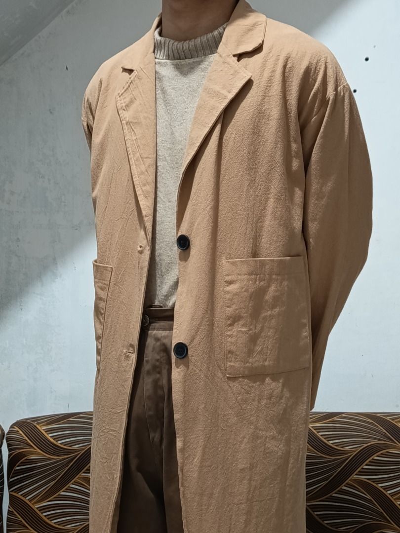 Beige Long Coat (Category: Coats, Jackets and Outerwear) located in Caloocan City. Submitted by brightdeer-5fe2 (Listing ID 1460270456, Image 1). Description: Beige Long Coat 🤎 • Good condition • Clean, no major flaws • Nice oversized/relaxed fit • Linen-like material • Perfect for casual & smart casual outfits ₱750 — negotiable 📩 PM if interested 📦 Shipping / meetup available RFS: decluttering First come, first served! You can message me on F