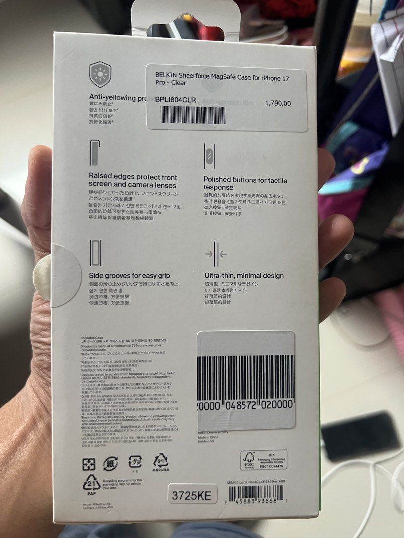 Belkin Sheerforce 17 Pro Brandnew (Category: Cases & Sleeves) located in Valenzuela. Submitted by callmemarvic (Listing ID 1460148710, Image 2). Description: - Brand new Belkin Sheerforce Clear Series case - Designed for iPhone 17 Pro - Up to 13 ft./4m military-standard drop tested - Slim and ultra-thin design - Touch-sensitive camera control button - Compatible with wireless charging - Raised edges protect screen and camera lenses - Side grooves