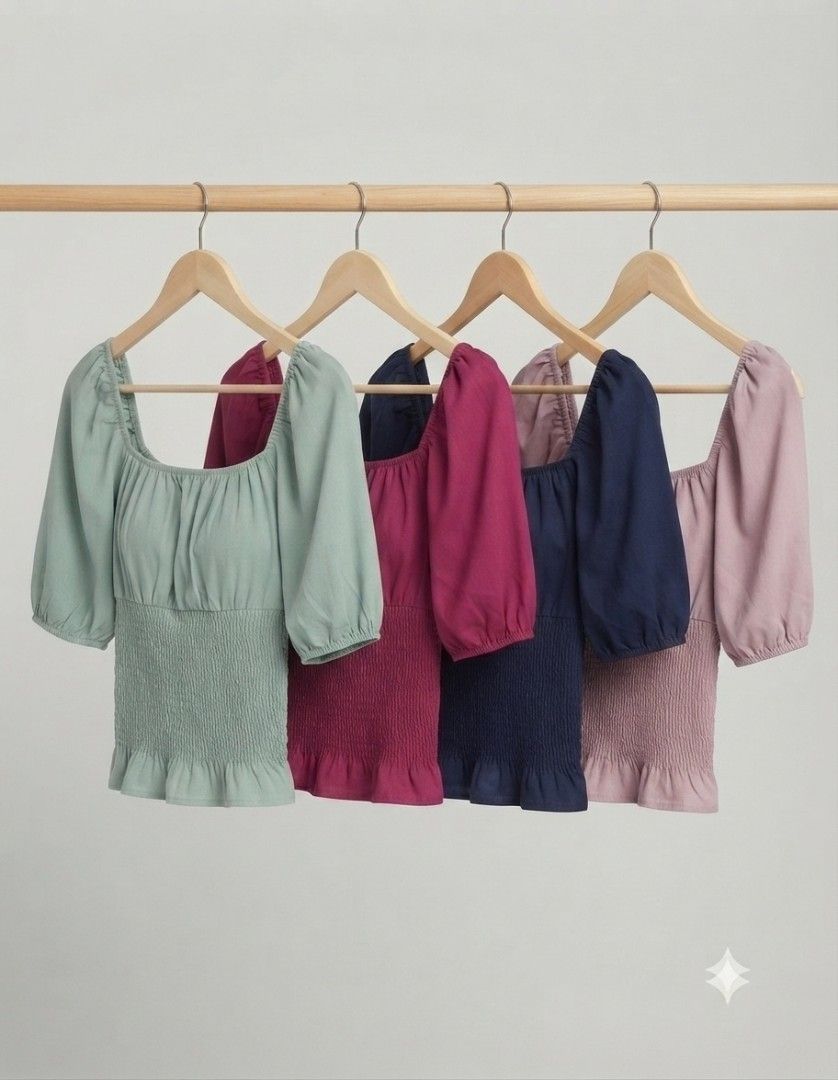 MPO Smocked Blouse (Category: Blouses) located in Manila. Submitted by kayencee_27 (Listing ID 1460271216, Image 1). Description: Brand new BKK top with clear plastic 📌 Mall Pullout 📌 Puff sleeves and garter 📌 smocking 📌 S-L 📌 Bust is 32"-38".