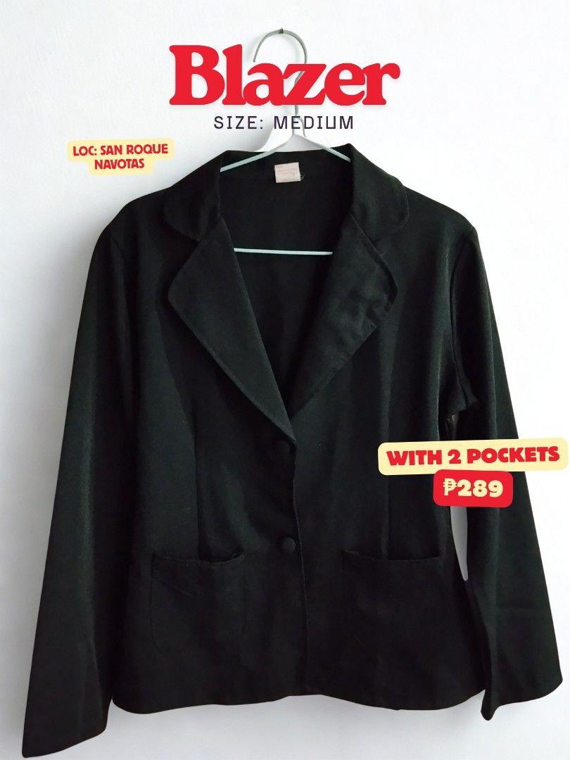 Black Blazer (Category: Coats, Jackets and Outerwear) located in Navotas City. Submitted by igabrielle (Listing ID 1460194752, Image 1). Description: Black Blazer / Formal Attire for women Size: Medium on tag with 2 front pockets..