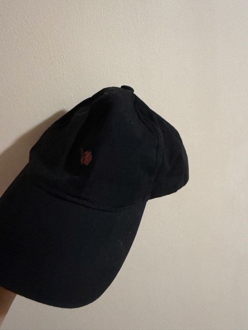 Black hat with minimal rose design (Category: Hats & Beanies) located in Binan City. Submitted by prelovedbykats_011 (Listing ID 1460248979, Image 3). Description: - black hat - small red rose design - used twice.