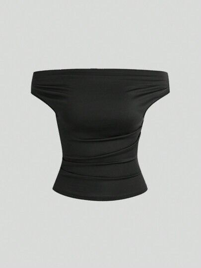 Black Off-Shoulder Ruched Top (Category: Others Tops) located in Manila. Submitted by thepostofficegirl_ (Listing ID 1460133774, Image 1). Description: - Cute black off-shoulder top - Features ruched detail on the side - Stretchy material for a flattering fit - Versatile: pairs well with jeans or skirts - Ideal for night outs or casual wear - Effortless to style.