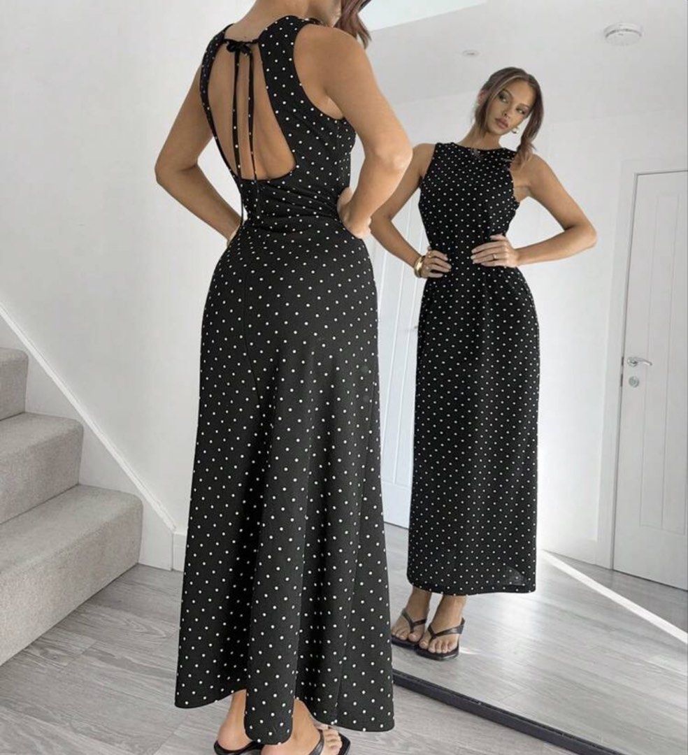Black Polkadot Maxi Dress (Category: Dresses) located in Binan City. Submitted by colormehappyph (Listing ID 1460230191, Image 1). Description: Used once in Canada XS-S frame.