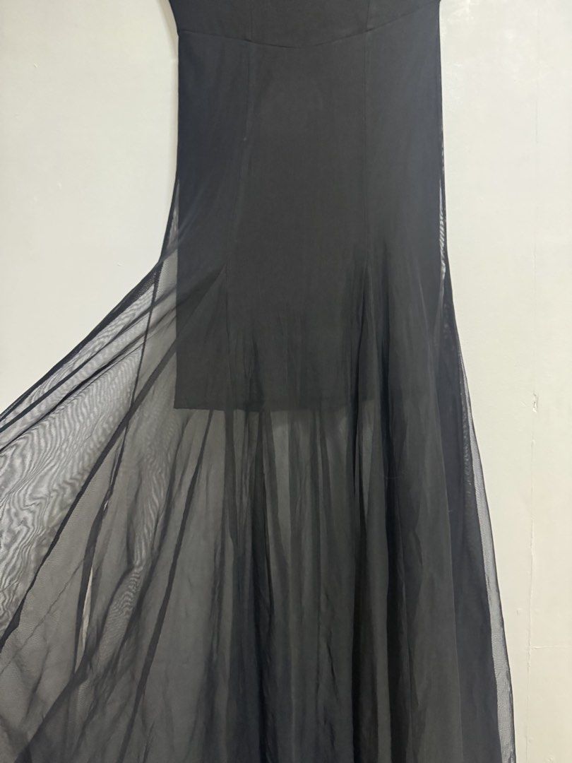 Black Strapless Maxi Dress with Sheer Overlay (Category: Dresses) located in Manila. Submitted by frenchmacaron (Listing ID 1460171263, Image 2). Description: - Black strapless maxi dress - Fitted bodice - Flowing sheer overlay skirt - Ideal for formal events or a night out - Minor snag on sheer fabric (visible in last photo) that’s why im selling it low.