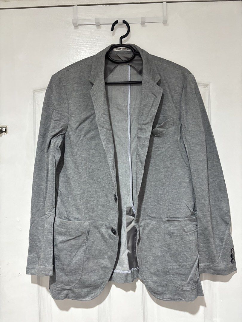 Blazer for Men (Category: Coats, Jackets and Outerwear) located in San Juan City. Submitted by mcstxtian_ (Listing ID 1460193416, Image 1). Description: Decluttering!!! Used these for work. Jacket style. Very lightweight. Grey 5’4-5’6 60-65kg Last price posted..
