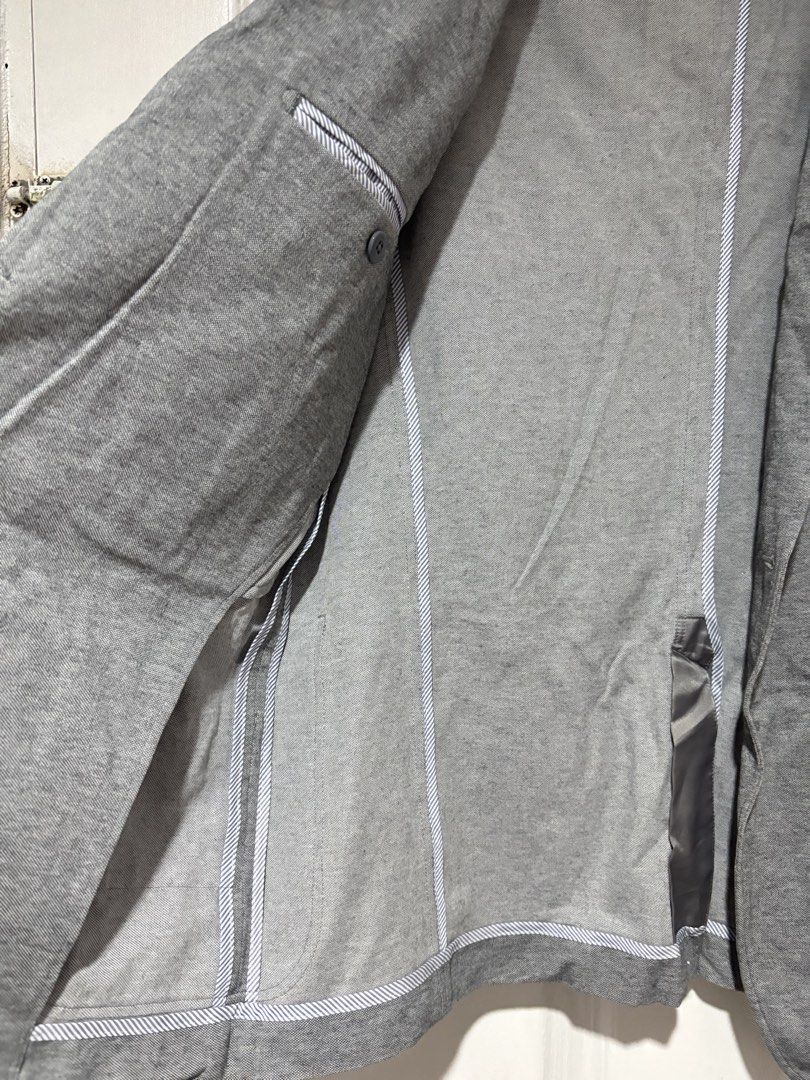 Blazer for Men (Category: Coats, Jackets and Outerwear) located in San Juan City. Submitted by mcstxtian_ (Listing ID 1460193416, Image 2). Description: Decluttering!!! Used these for work. Jacket style. Very lightweight. Grey 5’4-5’6 60-65kg Last price posted..