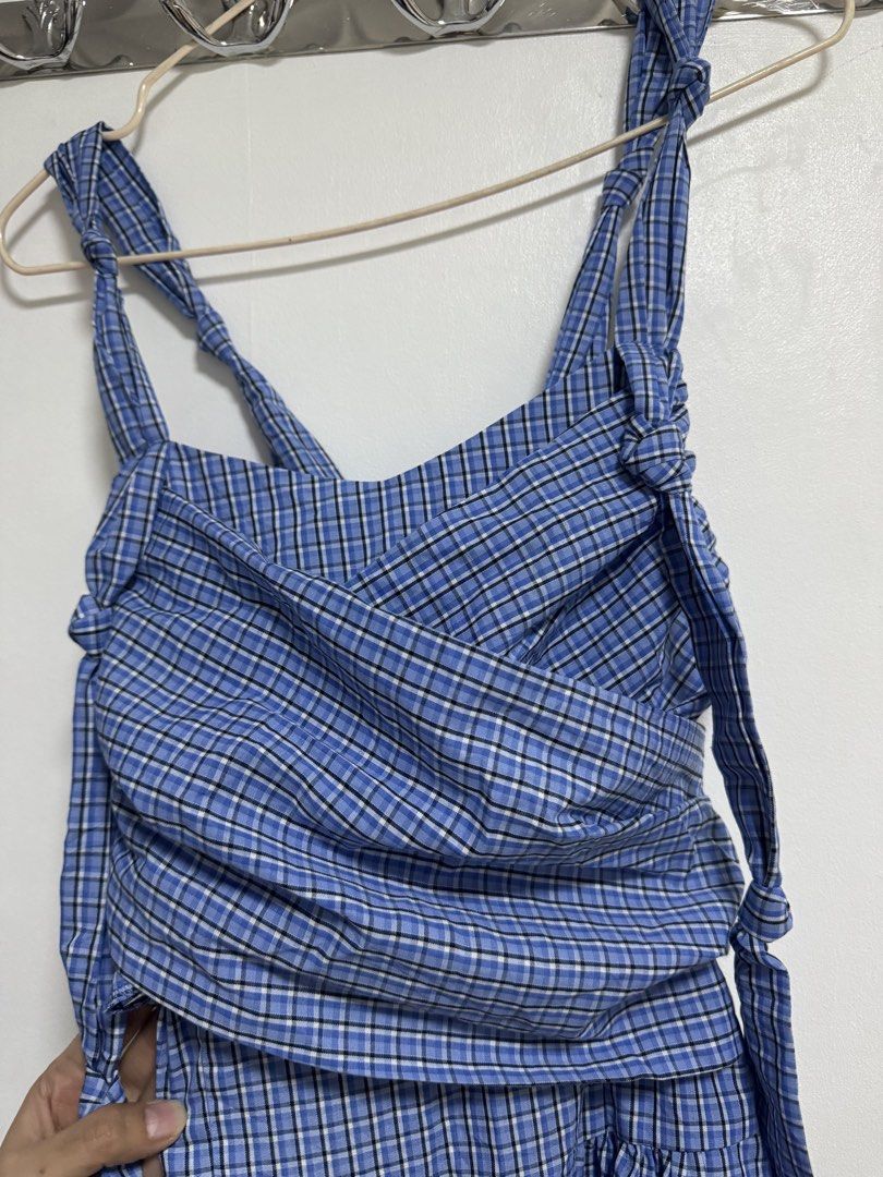 Blue Plaid Tie-Strap Midi Dress (Category: Dresses) located in Manila. Submitted by frenchmacaron (Listing ID 1460172933, Image 3). Description: - Adorable blue plaid midi dress - Adjustable tie straps for a perfect fit - Flattering ruched bodice detail - Flowy, tiered skirt for a breezy feel - Ideal for casual outings, picnics, and everyday wear.