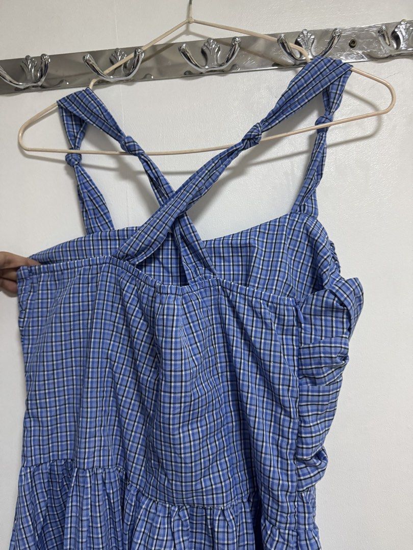 Blue Plaid Tie-Strap Midi Dress (Category: Dresses) located in Manila. Submitted by frenchmacaron (Listing ID 1460172933, Image 2). Description: - Adorable blue plaid midi dress - Adjustable tie straps for a perfect fit - Flattering ruched bodice detail - Flowy, tiered skirt for a breezy feel - Ideal for casual outings, picnics, and everyday wear.