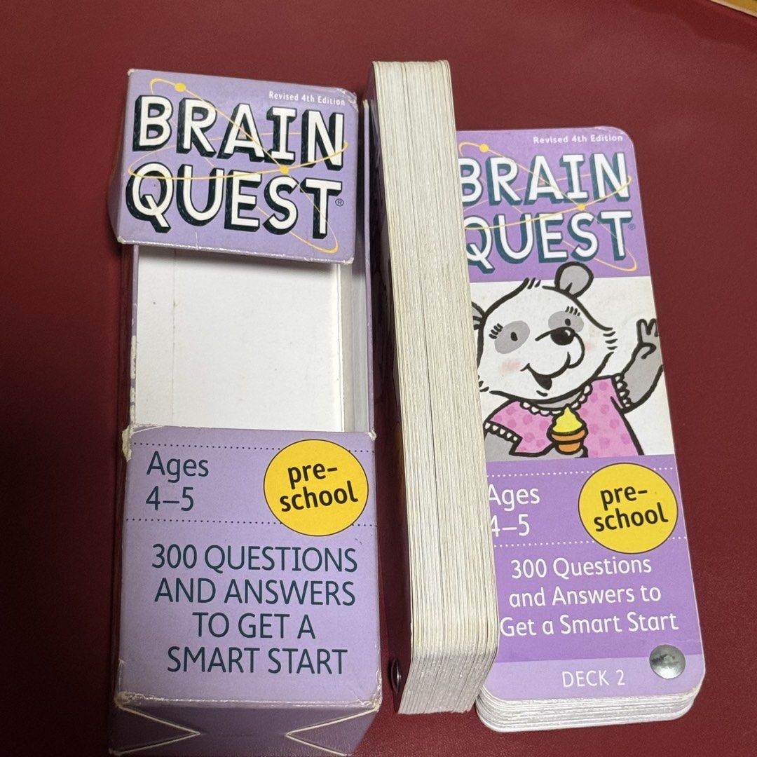 Brain Quest Revised 4th Edition Flashcards (Category: Textbooks) located in Quezon City. Submitted by butternellim (Listing ID 1460175019, Image 3). Description: - Two sets of Brain Quest flashcards (Revised 4th Edition) - Ages 4-5 (Preschool) - Ages 5-6 (Kindergarten) - Each deck includes 300 questions and answers Location: Commonwealth QC RFS: Decluttering MOP: GCash/Bank transfer MOD: Lalamove/J&T.