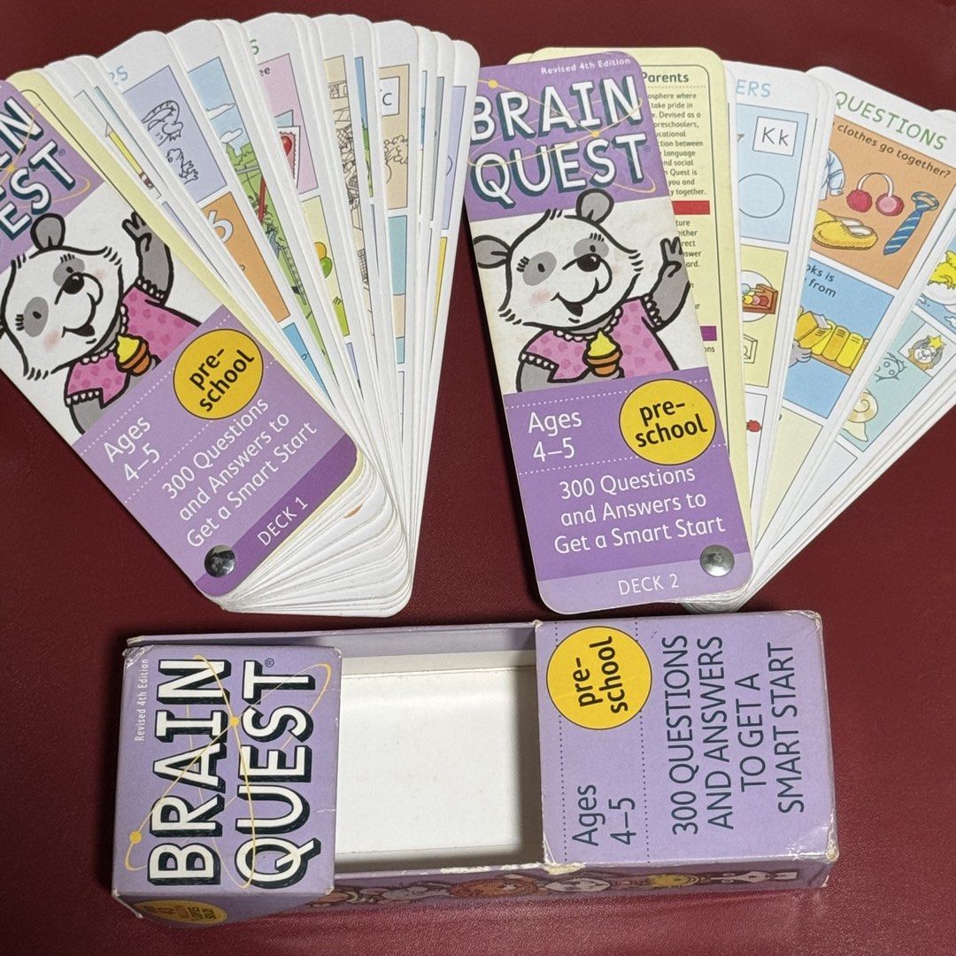Brain Quest Revised 4th Edition Flashcards (Category: Textbooks) located in Quezon City. Submitted by butternellim (Listing ID 1460175019, Image 2). Description: - Two sets of Brain Quest flashcards (Revised 4th Edition) - Ages 4-5 (Preschool) - Ages 5-6 (Kindergarten) - Each deck includes 300 questions and answers Location: Commonwealth QC RFS: Decluttering MOP: GCash/Bank transfer MOD: Lalamove/J&T.