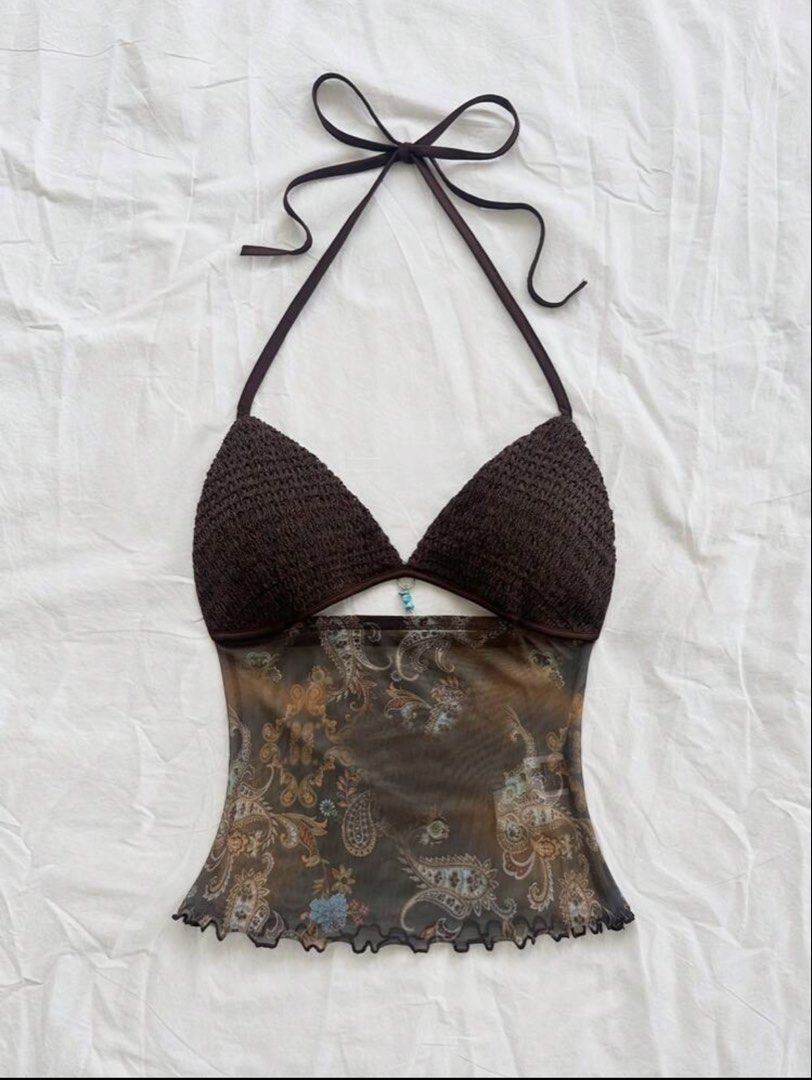 Brown Vintage Summer Halter Top (Category: Sleeveless) located in Manila. Submitted by preloved.petitegirlie (Listing ID 1460147616, Image 1). Description: from shein's soleia women.