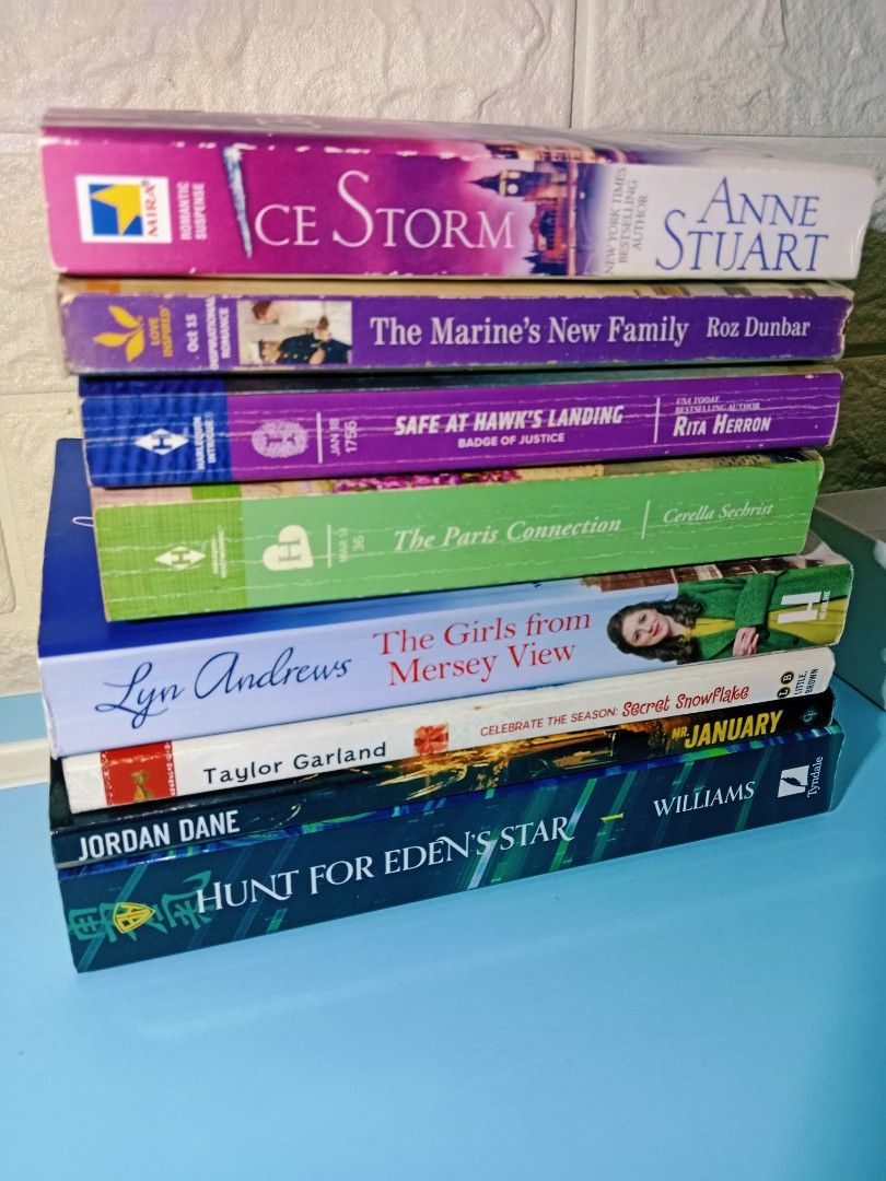 BUNDLE: 8 Books for 230 (Category: Storybooks) located in Manila. Submitted by imaiano (Listing ID 1460213807, Image 2). Description: - Bundle of 8 paperback books - Authors include: Anne Stuart, Roz Dunbar, Rita Herron, Cerella Sechrist, Lyn Andrews, Taylor Garland, Jordan Dane, and Williams - Genres: Mix of romance and suspense - Perfect for avid readers and book lovers.
